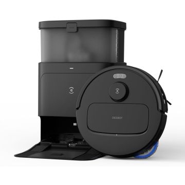 ECOVACS N30 Pro Omni Robot Vacuum Cleaner with Station, Robot Vacuum Cleaner 10000Pa, Hot Water Cleaning and Drying, ZeroTangle 2.0 Brush, 9 mm Skid Lifting, Automatic Emptying - Black