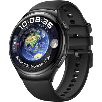 HUAWEI WATCH 4 LTE Black Stainless Steel Case Black Fluoroelastomer Strap