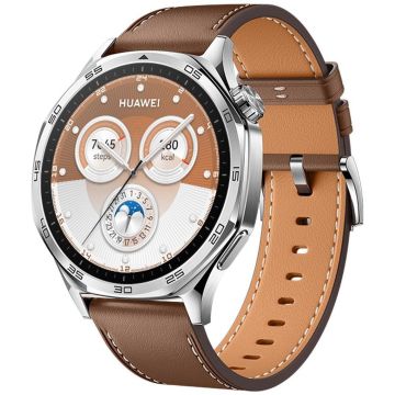 HUAWEI WATCH GT 5 46mm Smartwatch, Sharp-Edged Design, iOS &amp; Android Compatible - Brown Composite Leather Strap