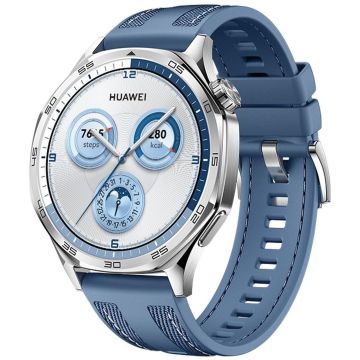 HUAWEI WATCH GT 5 46mm Smartwatch, Sharp-Edged Design, iOS & Android Compatible - Blue Woven Strap