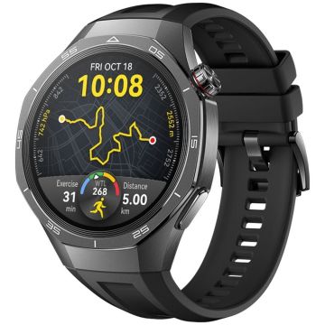 HUAWEI WATCH GT 5 Pro 46mm Smartwatch, Sharp-Edged Design, upto14 Days Battery Life, Pro-level Sports Watch, iOS &amp; Android Compatible - Black Fluoroelastomer Strap