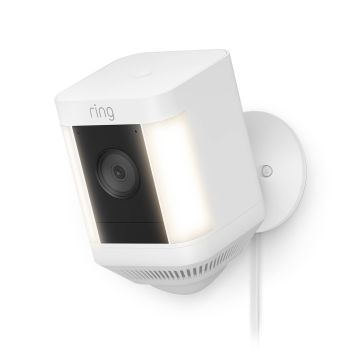 Ring Spotlight Cam Plus Plug-In | Outdoor Security Camera 1080p HD Video, Two-Way Talk, Night Vision, LED Spotlights, Siren, alternative to CCTV system - White - B09K1CQ6NZ