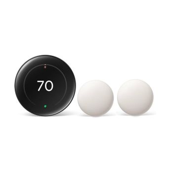 Google Nest Learning Thermostat 4th Generation With 2 Pack Nest Temperature Sensor 2nd Generation - Polished Obsidian