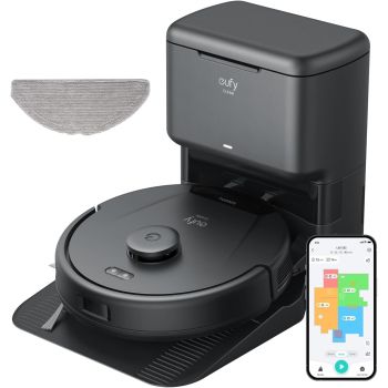 Eufy L60 Hybrid Robot Vacuum with Self Empty Station, Hair Detangling Technology, Up to 60 Days of Hands Free Cleaning, Ultra Strong 5,000 Pa Suction to Remove Hair, Dust, Mop Pad