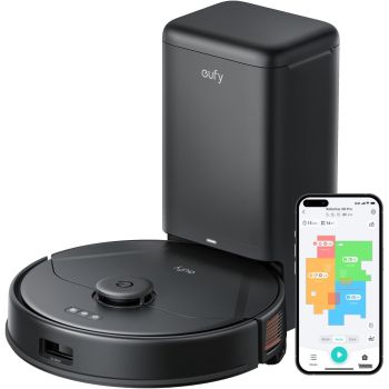 Eufy Clean X8 Pro Robot Vacuum Cleaner with Mop and Self-Empty Station, Twin-Turbine™ 2× 4000Pa Suction, Active Detangling™ Roller Brush, and iPath™ Laser Navigation for Pet Hair