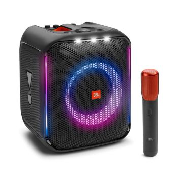 JBL PartyBox Encore Party Speaker With One Wireless Microphone Black, powerful 100W sound, built-in dynamic light show, and splash proof design